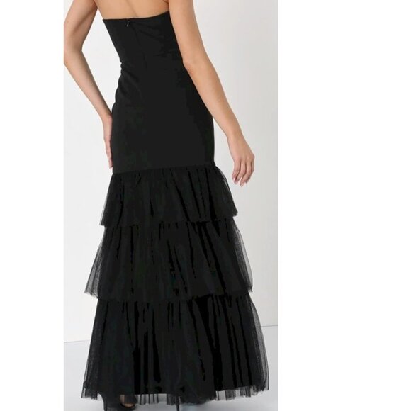 Dramatic Fanatic Black Strapless Tulle Trumpet Maxi Dress Size XS NWOT - Picture 2 of 5
